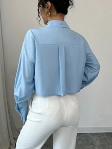 Elenzga Long Sleeve Shirt With Decorated Collar Design - Blue - View 2