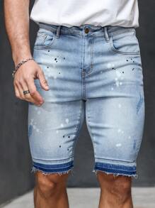 Manfinity Homme Men's Front Button Pocket Simple Denim Shorts, Casual Daily Wear - Blue - View 5