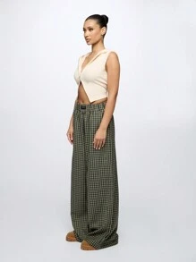 SUMWON WOMEN Cozy Irish-Themed Plaid Wide Leg Lounge Pants Perfect For St Patrick'S Day Celebrations With Elastic Waistband High Rise Comfortable Relaxed Fit - Green - View 7