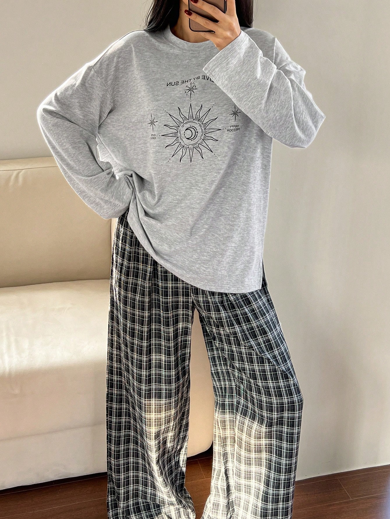 DAZY مجموعة بيجامة مطبوعة مريحة وفضفاضة للنساء، مل...