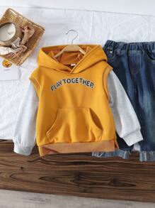 Fashionable Letter Embroidery Hooded Sweatshirt, Casual Stylish Pullover For Toddler Boys, Versatile Autumn Kids Top - Yellow - View 3