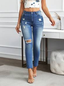 SHEIN LUNE Women's Simple & Fashionable Casual Denim Jeans, For Daily Wear - Blue - View 5