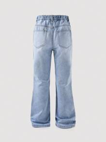 Denimly Tween Boy Casual Urban Street Daily Straight Jeans, With Elastic Waist , Classic Five Pockets, Ripped Details.
