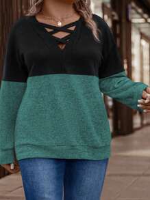 INAWLY 女士加大码撞色休闲卫衣，秋冬季，毕业季，教师节，返校季套头衫 - 彩色 - 查看 5