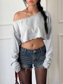 SHEIN Unity 性感休闲不对称肩部简约时尚日常穿着 - 淺灰色 - 查看 3