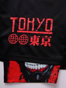 SHEIN Bolty 1pc Teenboy's Simple Figure Graphic Drawstring Waist Shorts, School;Spring Wear; Teen Boys' Clothing; Teen Boy' Jackets, Spring Back To School - Multicolor - View 3