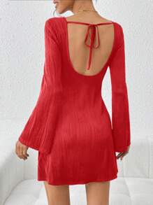 SHEIN Essnce Women's Long Sleeve Open Back Lace-Up Detail Dress