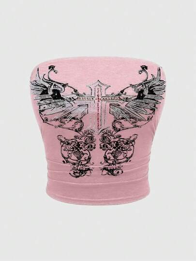 Grunge Punk Top corto a canottiera per donna, grigio e nero, con decorazione di stelle e croci in strass