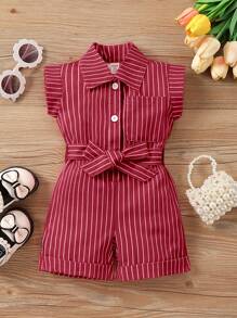 SHEIN Baby Girl Vacation/Leisure Striped Romper