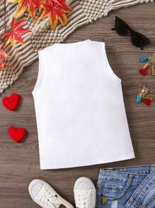 Young Girl Fashion Sleeveless Love & Heart Print Casual Tank Top, Summer