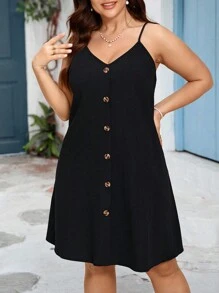 SHEIN VCAY Plus Size Solid Color Sleeveless Casual Holiday Dress