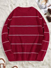 RueChic Men's Classic Slim Fit Fine Striped Sweater - Burgundy - View 3