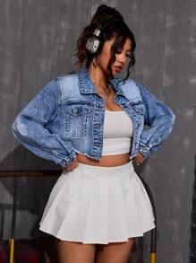 SHEIN ICON Plus Size Distressed Cut-Off Denim Jacket