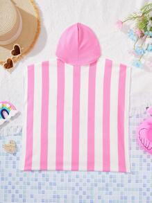 SHEIN Baby Girl Watermelon Stripe Print Hooded Beach Dress - White - View 2