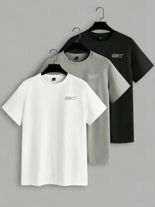 AKNOTIC Business Casual Men 3pcs Knitted Regular Casual Short Sleeve Urban T-Shirts, Boyfriend Gift Tee