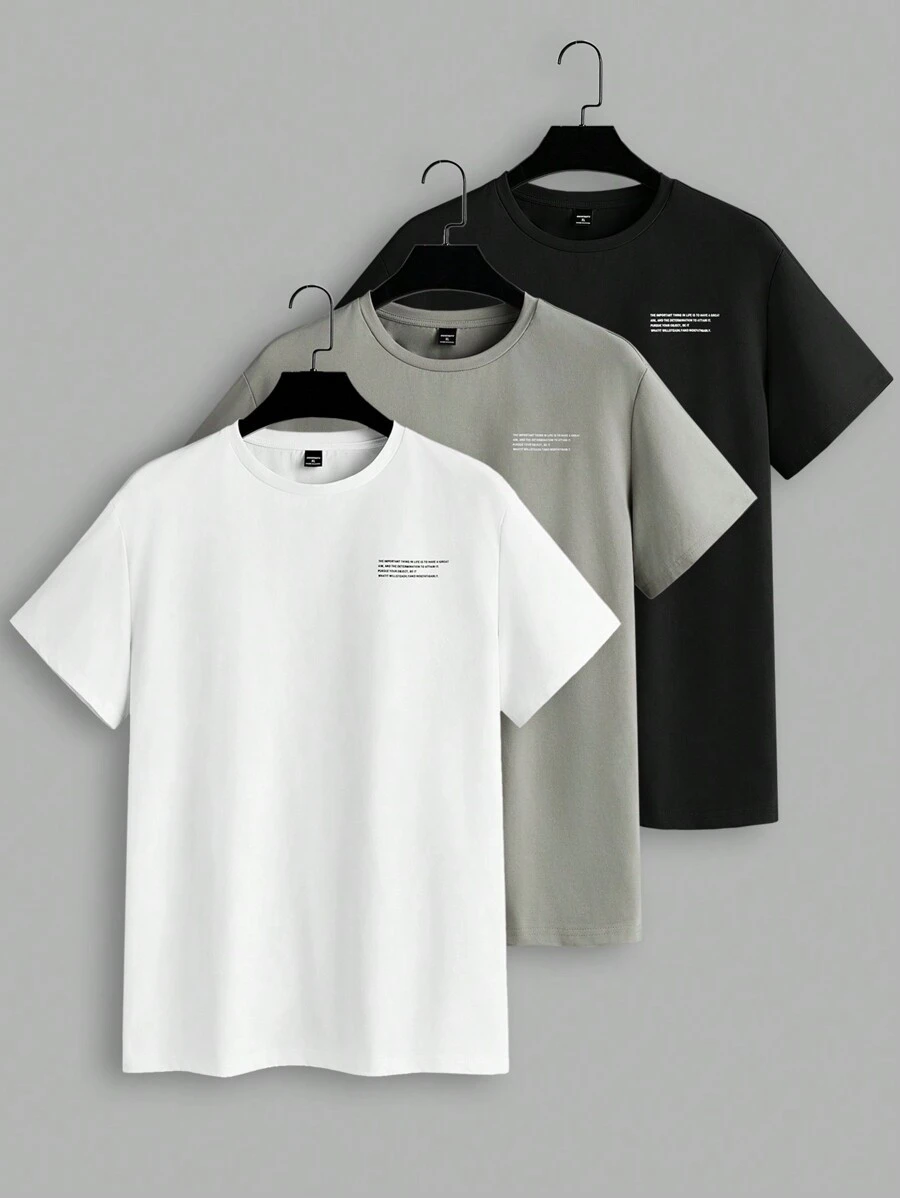 AKNOTIC Business Casual Men 3pcs Knitted Regular Casual Short Sleeve Urban T-Shirts, Boyfriend Gift Tee