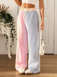 SHEIN EZwear 女款字母贴布宽腿宽松拼色条纹裤