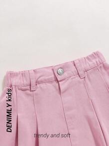 SHEIN Young Girl Comfortable Soft Washed Casual Fashion Pleated Denim Skirt, Summer