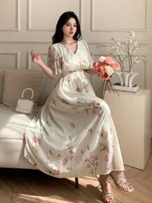 DAZY Women's V-Neck Short Sleeve Floral All Over Print Casual Dress Prom Dress Elegant Women Dresses Vacation Outfits Women - Multicolor - View 2