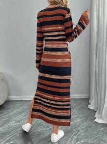 EMERY ROSE Lange, eenvoudige, casual damesjurk, mode en dagelijkse kleding - Bruin - Bekijken 2