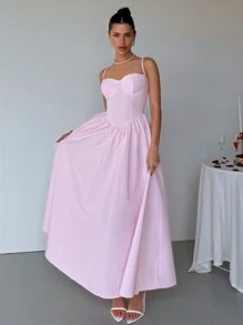 Aloruh Vestido largo elegante sin mangas con volantes y tirantes ajustables, adecuado para la primavera, el Día de San Valentín, citas, noches de salida, fiestas, club