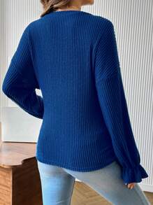 SHEIN 孕妇纯色圆领落肩长袖休闲罗纹 T 恤