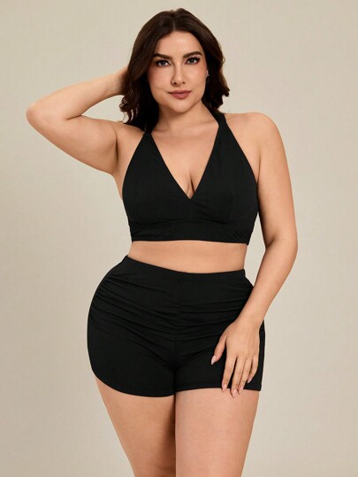 SHEIN Swim Plus Size Summer Beach Daily Wear Adjustable Strap Swimwear Set