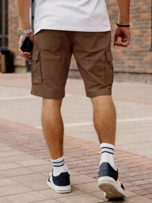 Manfinity EMRG Pantalones cortos tipo cargo para hombres con cintura con cordón y bolsillo de volteo, corte holgado