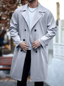 Manfinity Homme Abrigo casual de talla grande para hombre con botones al frente, manga larga y bolsillo, de color liso