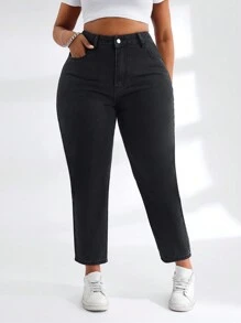 SHEIN ICON 大碼高腰媽媽牛仔褲 - 黑色 - 查看 5