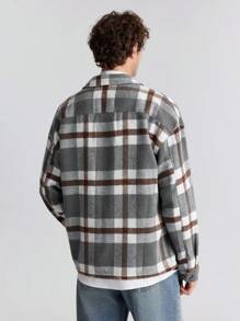 Ontre 男士春季新款纽扣前格子长袖口袋休闲衬衫，时尚百搭，适合约会、节日、新年派对、日常、度假、通勤