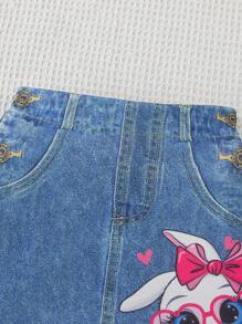 全新春夏女童4-7岁日常休闲、户外、派对4-7岁小女孩时尚牛仔效果A字裙 - 藍色 - 查看 7