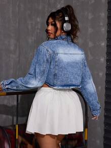 SHEIN ICON Plus Size Distressed Cut-Off Denim Jacket