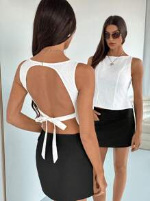 SHEIN Essnce 女士纯色露背系带圆领性感吊带背心