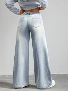 SHEIN Tall Women's Jeans Low Rise Straight Trousers Blue Loose Jeans Tall New Years Eve Low Rise Jeans Jeans Baggy Street Wear , Fall Women Clothes - Light Wash - View 6