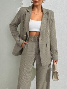 RueChic Checked Blazer And Belted Suitpant Set - Multicolor - View 7