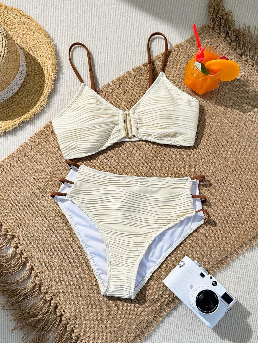 SHEIN Y2K Style Teen Girls Bikini Set, Fashionable Minimalist U-Neck Hollow Out Swimwear, Suitable For Summer, Beach, Vacation