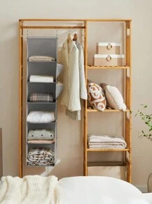 1 件悬挂式衣柜储物架，适用于衣柜，可折叠多层悬挂式衣物整理器，带侧袋和挂钩，节省空间，可折叠服装收纳架，适合家庭和旅行使用，节日装饰，房间装饰，家居装饰