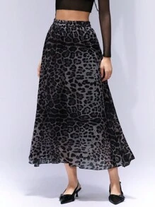GENKIRA Italienischer romantischer klassischer Leopardenmuster Chiffon Schwing-A-Linie Maxirock für Damen, Frühling - Verschiedenfarbig - Übersicht 2