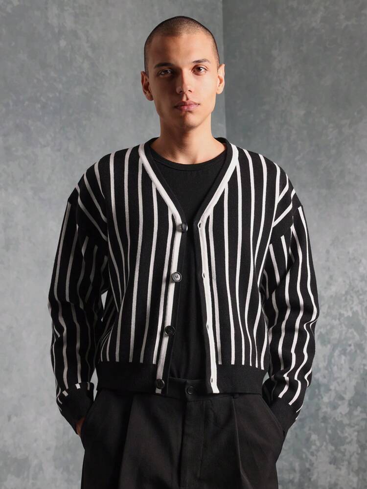 Cardigan de malha listrado retrô com botões