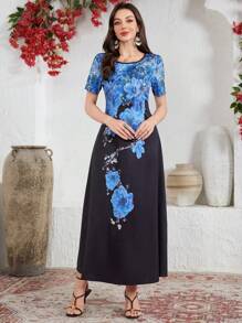 Seusyu Women's Long Dress, Casual Minimalist Fashion Everyday Wear - Blue - View 4