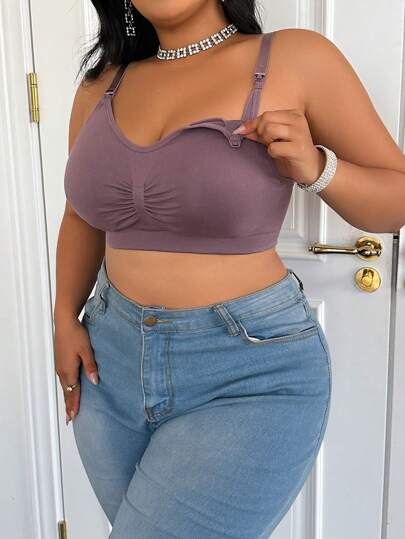 Reggiseno da allattamento senza cuciture, plissettato, casual e da maternità, per taglie comode