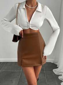 SHEIN Bruine, gesplitste, casual minirok voor dames