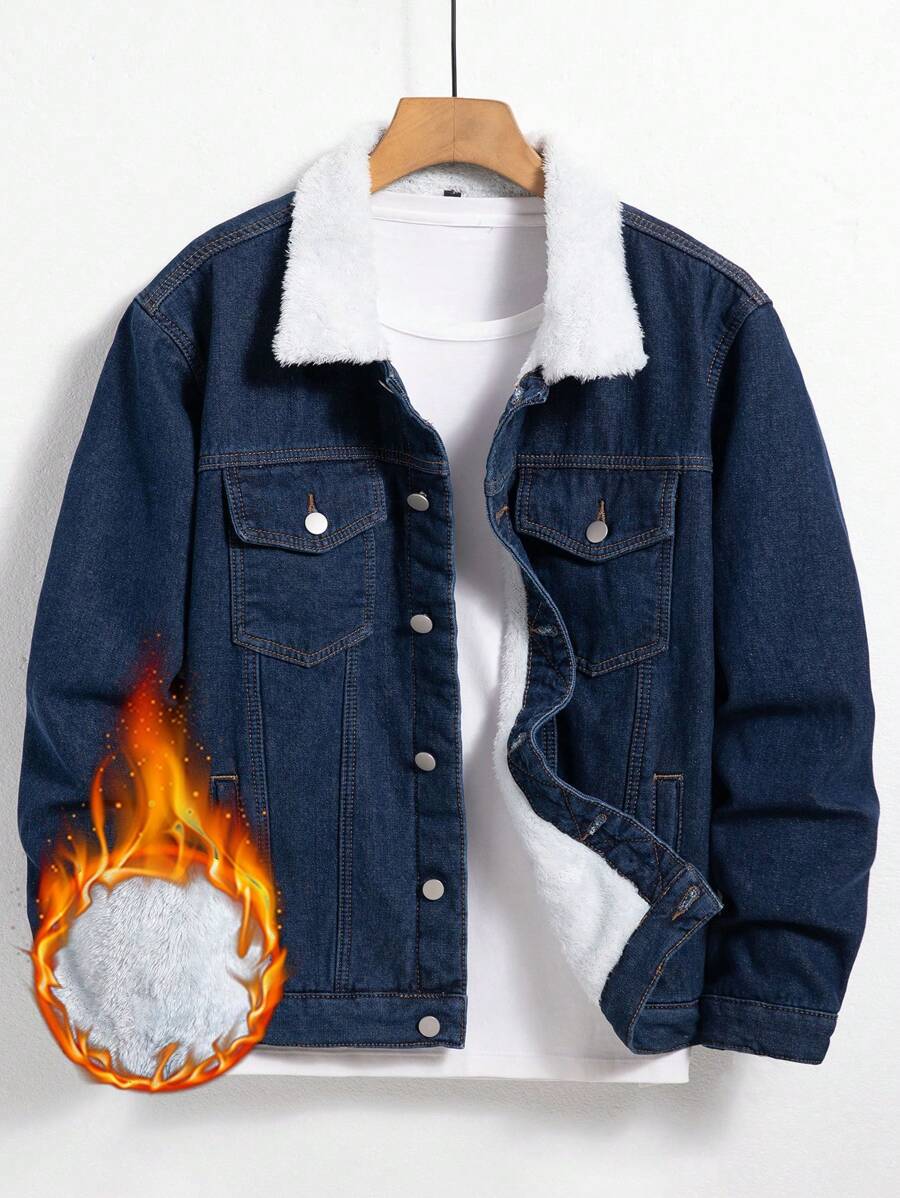 Manfinity Homme Veste en jean avec fermeture boutonnée doublée de peau lainée pour hommes coupe ample (sans t-shirt) - Jean brut - Voir 1