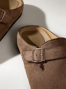 Solecia Women Plain Color Buckle Design Casual Slip-On Flat Loafers - Khaki - View 6