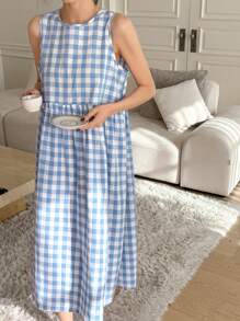 DAZY 女士格子宽松无袖休闲家居服，Moo Moo 睡衣