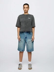 SUMWON WOMEN Street Washed Drop Shoulder Oversized T-Shirt With Print - Black - View 6