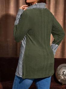 EMERY ROSE 大码女式拼布设计休闲 T 恤，时尚日常穿着 - 軍綠色 - 查看 2