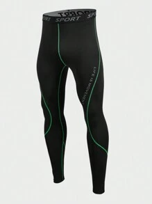 Manfinity Sport Corelite Men's Letter Graphic Trim Tight Fit Sports Leggings - Black - View 1