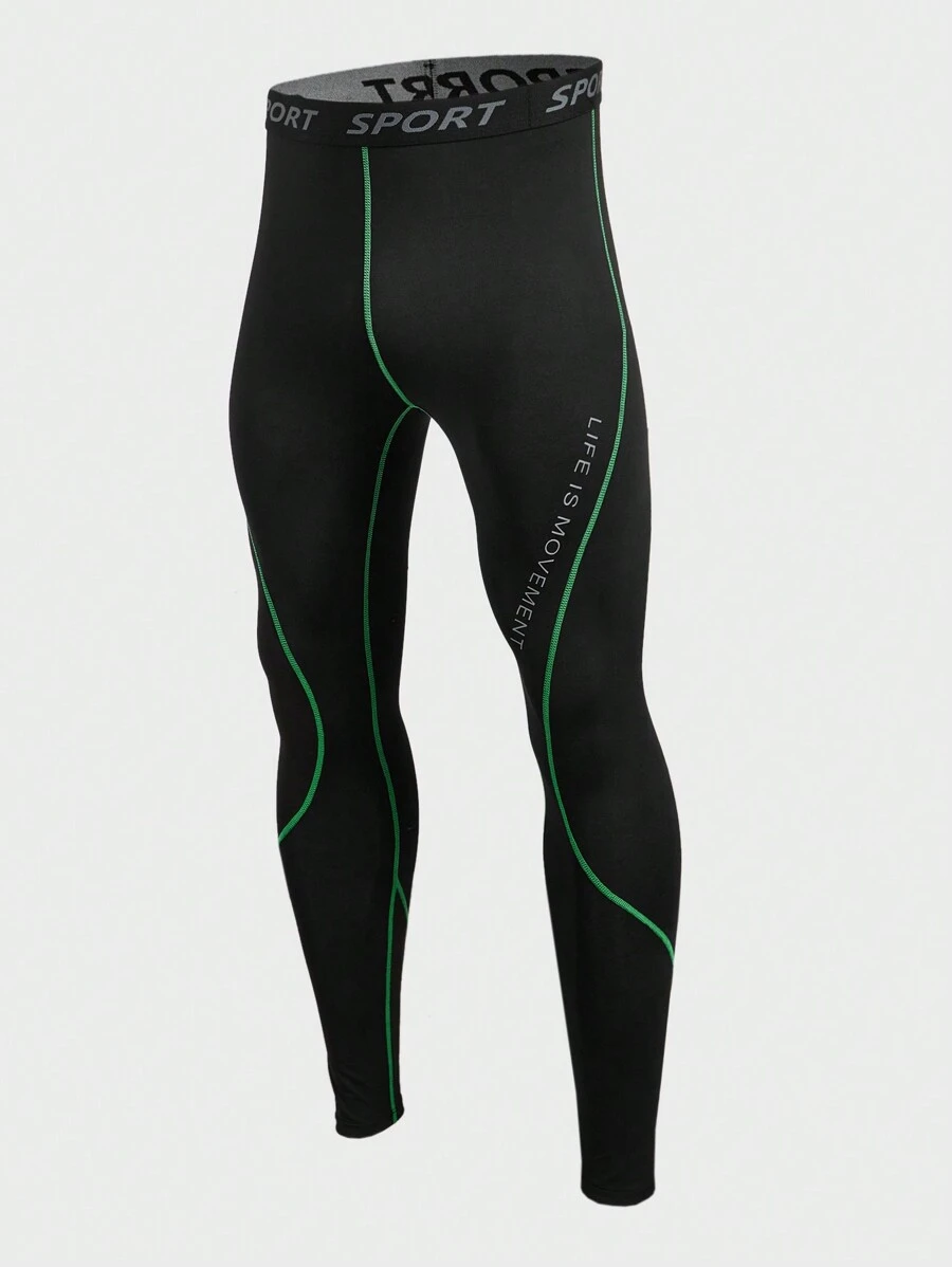 Manfinity Sport Corelite Men's Letter Graphic Trim Tight Fit Sports Leggings - Black - View 1